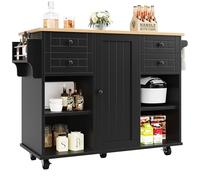 SogesHome Isla de cocina móvil con 5 ruedas, carrito de cocina grande con 4 cajones, estantería, armario para comedor, cocina 127 × 46 × 91,5 cm