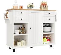 SogesHome Isla de cocina móvil con 5 ruedas, carrito de cocina grande con 4 cajones, estantería, armario para comedor, cocina 127 × 46 × 91,5 cm
