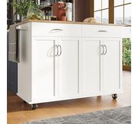 SogesHome Isla de cocina móvil sobre 4 ruedas, armario de cocina grande, carrito de cocina, carrito de servicio con encimera plegable, 2 cajones, 2 puertas de almacenamiento, para comedor y cocina