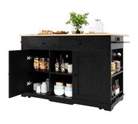 SogesHome Islas de cocina móvil carro de cocina, armario de cocina, carrito de servicio con encimera plegable, cajones, estante lateral, regleta (teca negro)