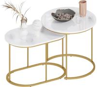 SogesHome Juego de 2 mesas auxiliares para salón Mesa Auxiliar Mesa de salón mesita de Noche Mesa de Planta con Estructura de Metal, fácil Montaje - Blanco y Dorado