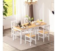 SogesHome Juego de Comedor y Muebles de Comedor con 4 sillas de Materiales de Madera de Densidad Media, diseño Sencillo para Comedor, Teca Blanco