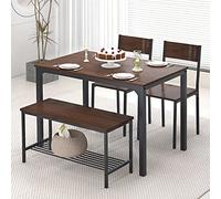 SogesHome Juego de Mesa de Comedor de 4 Piezas, Mesa de Comedor, 2 Sillas y Banco con Estante de Madera y Estructura de Acero para Cocina