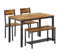 SogesHome Juego de Mesa de Comedor de 4 Piezas, Mesa de Comedor, 2 Sillas y Banco con Estante de Madera y Estructura de Acero para Cocina