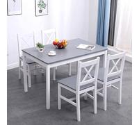 SogesHome Juego de mesa de comedor de madera de 5 piezas con 4 sillas de estilo rústico, juego de comedor, mesa de comedor, mesa de cocina con sillas para 4 personas (blanco y gris-azul)