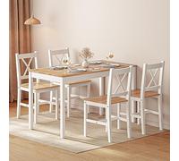 SogesHome Juego de mesa de comedor de madera de 5 piezas con 4 sillas de estilo rústico, juego de comedor, mesa de comedor, mesa de cocina con sillas para 4 personas (blanco y natural)