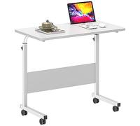 SogesHome Mesa auxiliar para ordenador portátil, 80 x 40 cm, altura regulable, mesa de ordenador, mesa de cama, escritorio pequeño con ruedas, Blanco