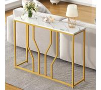 SogesHome Mesa consola mesa de pasillo estrecha mesa auxiliar mesa de almacenamiento con diseño moderno de metal y madera, 110 x 30 x 80 cm