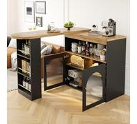 SogesHome Mesa de bar, mesa de comedor, estilo buffet, moderna, extensible, giratoria, mesa de bar, mesa de bar, mesa alta con espacio de almacenamiento y tira de luz LED de 1 m de largo para comedor