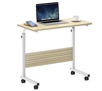 SogesHome Mesa de Ordenador portátil con Ruedas de Altura Ajustable, Mesa Auxiliar para sofá, Cama u Oficina, Escritorio pequeño para Oficina en casa, Trabajo Sentado y de pie, 80 x 40 x 71 cm