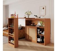 SogesHome Mesas de bar extensibles con espacio de almacenamiento, mimbre de ratán en los frentes de las puertas, estantes ajustables, mesa alta de bistró, mesa de comedor, mesa alta, isla de cocina,