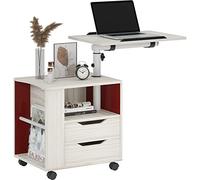 SogesHome Mesita de Noche Móvil Mesita Auxiliar con Soporte Portátil Regulable, Mesa con Ruedas y Cajones, Bandeja Giratoria 360°, para Dormitorio, Oficina o Sofá