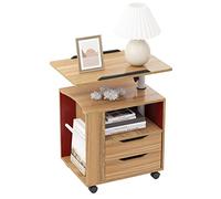 SogesHome Mesita de Noche Móvil Mesita Auxiliar con Soporte Portátil Regulable, Mesa con Ruedas y Cajones, Bandeja Giratoria 360°, para Dormitorio, Oficina o Sofá