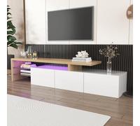 SogesHome Mueble bajo para TV XXL, 197,5 cm, elegante, práctico espacio de almacenamiento, aspecto de madera, estantes de cristal, iluminación LED, 8693WAA-W