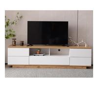 SogesHome Mueble para TV de 180 cm, con 8 Espacios de Almacenamiento, 5 Puertas, Moderno Mueble de TV con Vetas de Madera, 180 x 38 x 46 cm, 1202AAF-OW