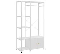 SogesHome Perchero de pie con Armario de Almacenamiento para Dormitorio o Entrada, Color Blanco