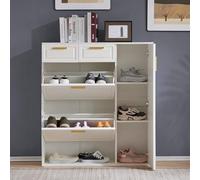 SogesHome Zapatero estrecho de 24 cm de profundidad, con 14 espacios para zapatos, asas doradas y estantería basculante, estantes ajustables + 2 cajones, 95 x 24 x 107,5 cm (blanco)