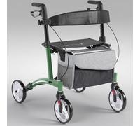 SogesPower Andador con 4 ruedas y soporte extraíble para bastón, andador de aluminio con asiento, frenos manuales y bloqueables, sin montaje, ahorra espacio en el maletero, verde oscuro