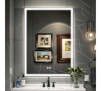 SogesPower - Armario de baño de aluminio, 50 x 70 x 13 cm, espejo luminoso LED, con almacenamiento, antiniebla, mueble de pared, moderno, negro arenado