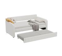 SogesPower Cama de día 90 x 200 cm, color beige claro, cama plegable con montaje en 20 minutos sin herramientas, moderno mueble multifunción como sofá y cama de invitados + espacio de almacenamiento
