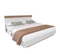 SogesPower Cama de madera moderna con efecto flotante y listones de madera maciza, cabecero bicolor en roble Sonoma y blanco alpino - 160 x 200 cm
