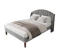 SogesPower Cama tapizada de terciopelo gris de 140 x 200 cm con tecnología silenciosa y cabecero de espuma viscoelástica, 7 zonas de listones de pino para un sueño sin vibraciones y alivio ergonómico
