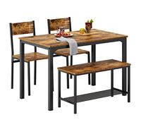 SogesPower Conjunto de Mesa y Sillas de Comedor, con 1 Mesa, 2 Sillas y 1 Banco, Juego de Mesa de Comedor para 4 Personas, Adecuado para Cocina, Comedor, Vintage