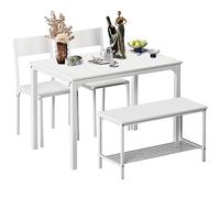 SogesPower Conjunto de Mesa y Sillas de Comedor, con 1 Mesa, 2 Sillas y 1 Banco, Juego de Mesa de Comedor para 4 Personas, Adecuado para Cocina, Comedor, Blanco