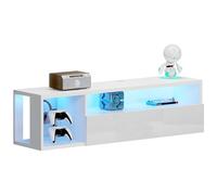 SogesPower Consola de TV LED montada en la pared con iluminación LED con almacenamiento, estantería flotante para salón y dormitorio, color blanco, 100 x 28,5 x 30 cm