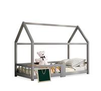 SogesPower Cuna infantil de madera de pino - Cama de juego con mesa y rejilla de 4 lados, 90 x 200 cm, construcción segura, ahorro de espacio y fácil construcción independiente (gris)