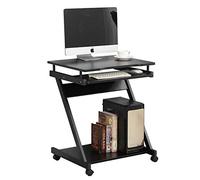 SogesPower Escritorio Portátil para Ordenador, Pequeño Escritorio Doble, con Ruedas Universales Fijables y Bandeja para Teclado, 60 x 46 x 73 cm, Negro