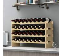 SogesPower Estante de Madera para Vino, Estante de Madera con Ranuras de 4 Niveles, con Capacidad para 32 Botellas de Vino, Estante Expositor de Vino, para Bodega, Cocina, Tamaño: 90 x 30 x 54cm