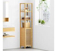 SogesPower Estantería de bambú con armario de 5 niveles para baño con puertas, 170 cm de alto, multifuncional, para baño, cocina o sala de estar