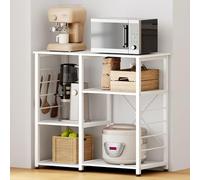 SogesPower Estantería de repostería, microondas, Estantería de 3 Niveles, con Ganchos en Forma de S, Estante para Utensilios de Cocina y Especias, 90 x 40 x 83 cm, Blanco Puro