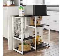 SogesPower Estantería de repostería, microondas, Estantería de 3 Niveles, con Ganchos en Forma de S, Estante para Utensilios de Cocina y Especias, 90 x 40 x 83 cm, Negro Nogal