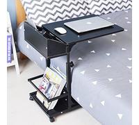 SogesPower Mesa auxiliar ajustable para computadora portátil, bandeja de escritorio, mesa auxiliar móvil con cuadrado de almacenamiento, color negro