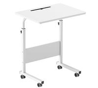 SogesPower Mesa Auxiliar, Mesa Auxiliar Pequeña, con 4 Ruedas giratorias, Altura Ajustable, Escritorio de Ordenador en Forma de C, Con Soporte para Tableta, Tamaño: 60*40*(71-90) CM