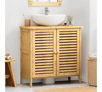 SogesPower Mueble bajo lavabo de bambú, armario bajo lavabo con puertas y estantes, armario bajo para lavabo, mueble de baño, mueble de baño de bambú