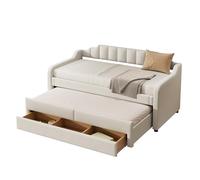 SogesPower Sofá cama de 90 x 200 cm, sofá cama acolchado XXL con ruedas bloqueables y cajón extraancho, funda transpirable de algodón y lino (beige)