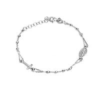 Sogni d'Argento Pulsera Rosario para mujer de plata 925 % bañada en oro blanco, amarillo y rosa con detalles de cruz y Virgen. Longitud ajustable hasta 21 cm, 17.5 - 20.5 cm, Plata