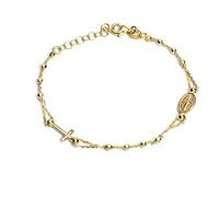 Sogni d'Argento Pulsera Rosario para mujer de plata 925 % bañada en oro blanco, amarillo y rosa con detalles de cruz y Virgen. Longitud ajustable hasta 21 cm, Talla única, Plata