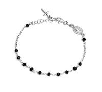 Sogni d'Argento Pulsera Rosario para mujer de plata 925 % bañada en oro blanco, amarillo y rosa y perlas ónix negro con inserciones de cruz colgante y Virgen. Longitud ajustable hasta 21 cm, 17.5