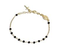 Sogni d'argento Pulsera Rosario para mujer de plata 925 % bañada en oro blanco, amarillo y rosa y perlas ónix negro con detalles de cruz colgante y Virgen. Longitud ajustable hasta 21 cm. Oro Giallo