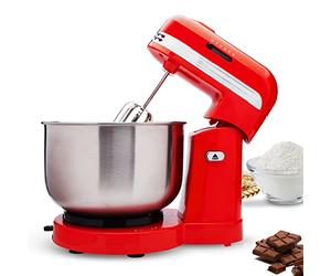 SOGO Amasadora Repostería 350W con Bol Giratorio de Acero Inoxidable 3,5L - Batidora Amasadora con 5 Velocidades para Amasar Pan y Postres - Batidora Amasadora con Varillas y Ganchos de Inox