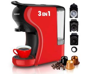 SOGO Cafetera Cápsulas 3 en 1 Compatible con Nespresso Dolce Gusto y Starbucks - Máquina de Café Compacta para Monodosis y Té - Cafetera Multicápsulas con 19 Bares de Presión Color Rojo