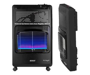 Sogo Estufa de Gas Butano Llama Azul Plegable para Almacenamiento - Estufa de Gas Butano 2 Potencias con Triple Sistema de Seguridad y 5 Ruedas - Estufa Llama Azul Bombonas 13Kg - 3500W Potencia