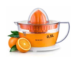 Sogo Exprimidor Eléctrico Automático Para Naranja Y Limón Con 2 Conos Y Tapa -Silencioso Con Giro Doble Sentido Y Jarra 0,5L - Exprimidor De Zumo Libre De BPA Con Limpieza Fácil 40W