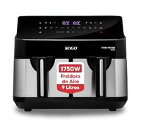 Sogo Freidora de Aire con Capacidad de 9L y 1750W de Potencia - Air Fryer con 2 Compartimentos Ideal para Hacer cualquier Tipo de Alimentos - Airfryer con Pantalla Táctil de Control