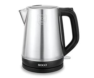 SOGO Hervidor agua electrico inalámbrico 1.7L 2200W acero inoxidable - Calentador de agua electrico rápido y seguro - Hervidor de agua con apagado automático - Tetera electrica sin BPA ideal