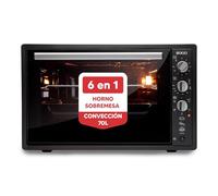 Sogo SS-10570 Horno Sobremesa De Convección, Rustidor y Gratinador - 70 Litros con 6 Funciones, 40 a 240°C, temporizador, puerta de Doble Vidrio 2000W, Negro
